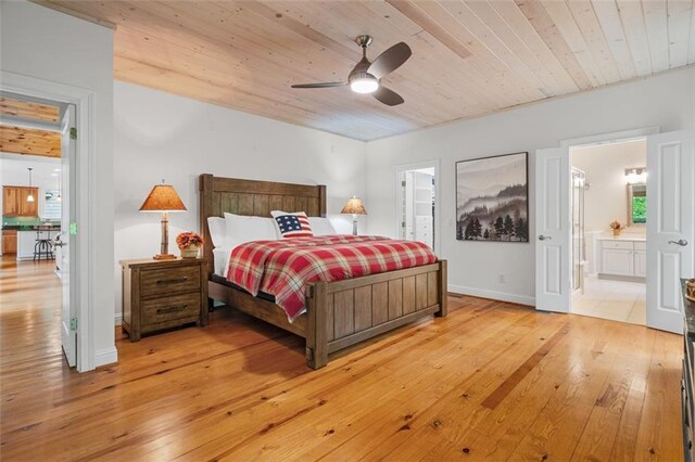 74 Cherokee Way, Big Canoe, GA 30143 - bedroom featuring light wood-style floors, connected bathroom, baseboards, and wooden ceiling