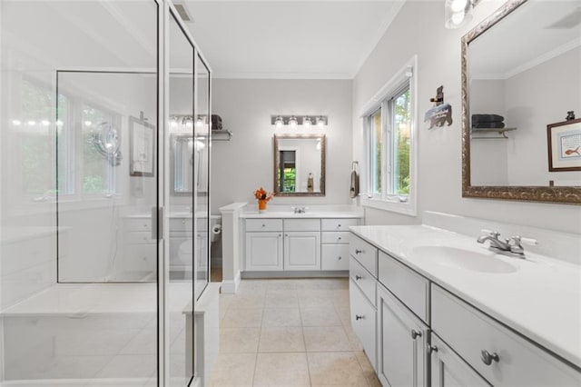 74 Cherokee Way, Big Canoe, GA 30143 - full bath with a sink, tile patterned floors, ornamental molding, and a stall shower