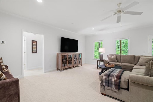 74 Cherokee Way, Big Canoe, GA 30143 - living area featuring recessed lighting, baseboards, ornamental molding, and light carpet