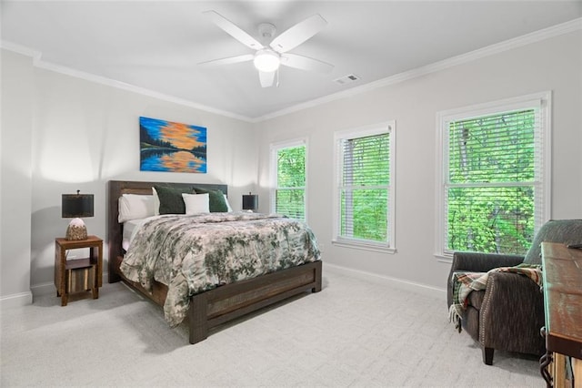 74 Cherokee Way, Big Canoe, GA 30143 - bedroom featuring ceiling fan, carpet floors, baseboards, visible vents, and ornamental molding