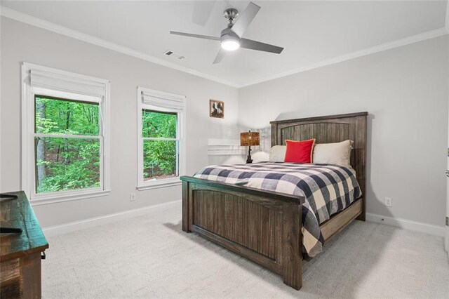 74 Cherokee Way, Big Canoe, GA 30143 - bedroom featuring baseboards, ornamental molding, visible vents, and light colored carpet