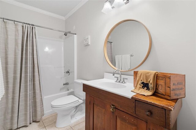 74 Cherokee Way, Big Canoe, GA 30143 - full bath with crown molding, vanity, toilet, tile patterned floors, and shower / bath combo with shower curtain