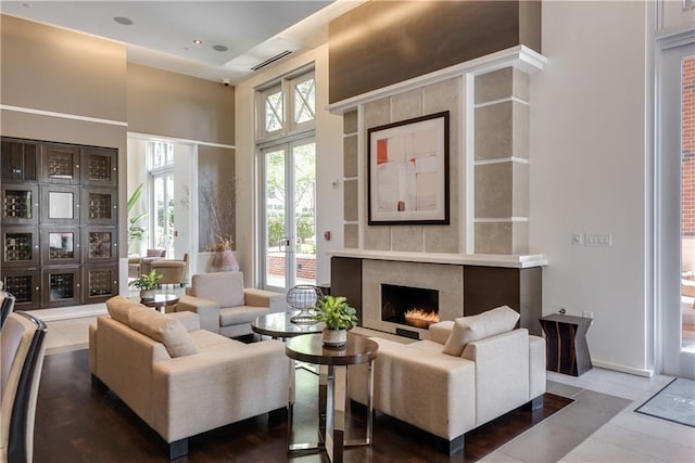 1820 Peachtree St NW Unit 811, Atlanta, GA 30309 - living area with a fireplace and tile patterned flooring