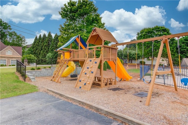 community play area featuring fence