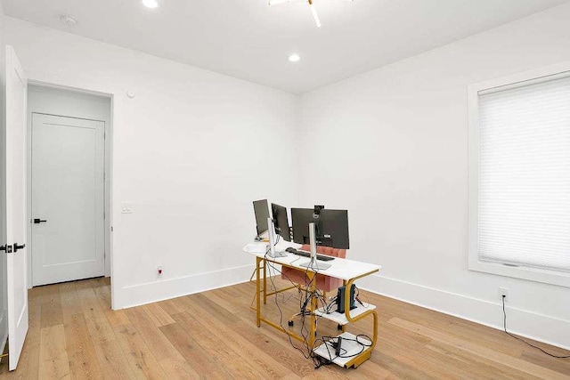 1598 Athens Ave, Atlanta, GA 30310 - home office with baseboards, light wood-style flooring, and recessed lighting