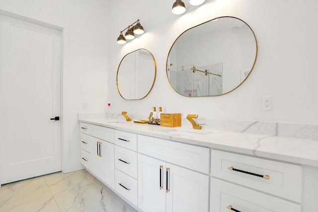 1598 Athens Ave, Atlanta, GA 30310 - full bathroom with marble finish floor, a sink, double vanity, and a shower with shower door