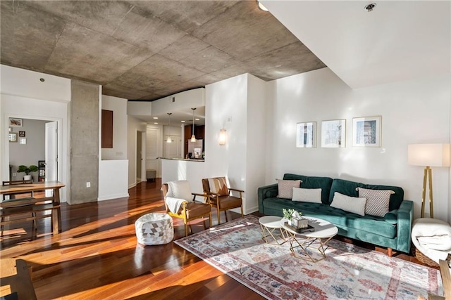 living room with wood-type flooring