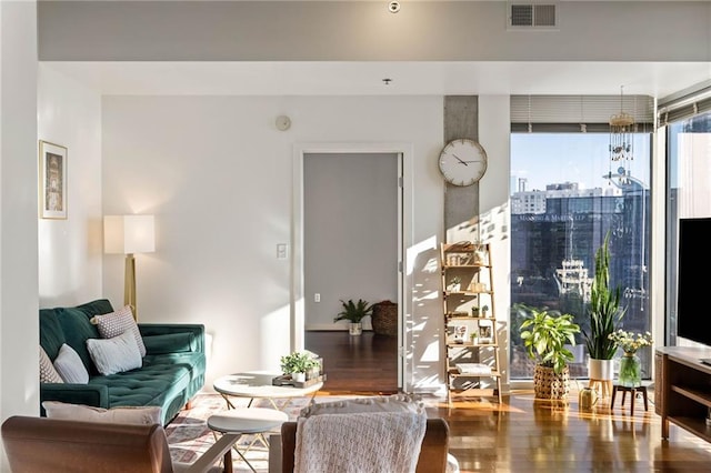 living room with wood-type flooring