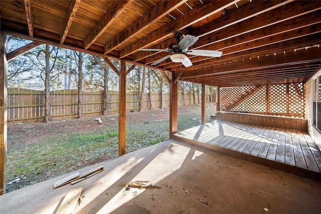 view of patio / terrace with a wooden deck and ceiling fan