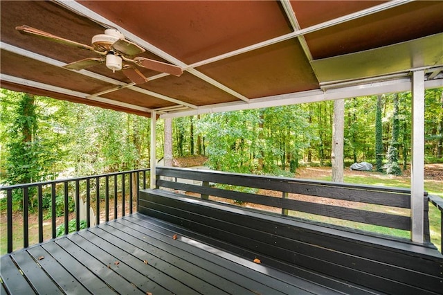 wooden deck with ceiling fan