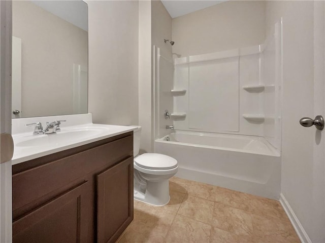 bathroom with toilet, shower / bathing tub combination, and vanity