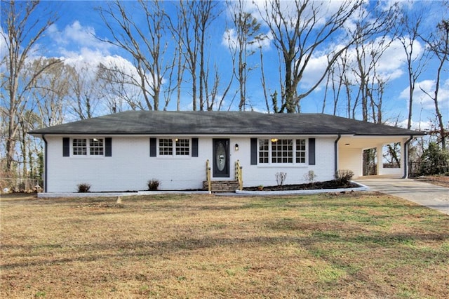 single story home with a carport and a front lawn