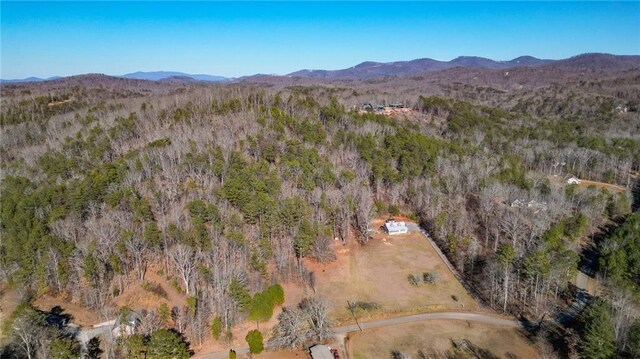 bird's eye view with a mountain view and a view of trees