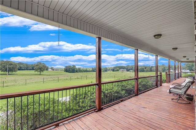 deck featuring a rural view