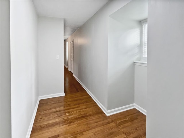 corridor featuring dark wood-type flooring