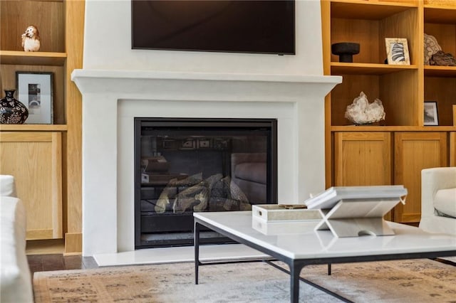 1393 Kings Park Dr NW, Kennesaw, GA 30152 - detailed view of a glass covered fireplace and built in shelves