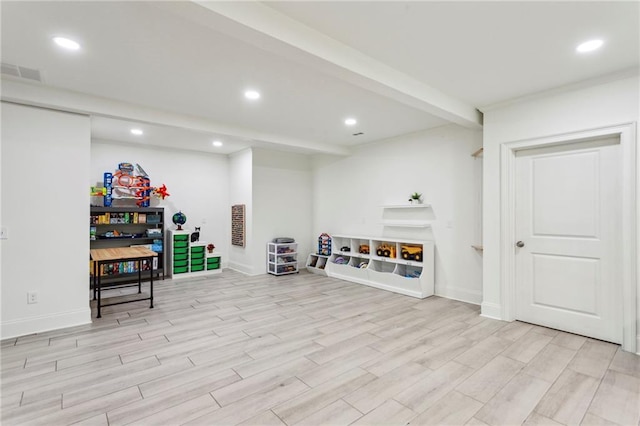 1393 Kings Park Dr NW, Kennesaw, GA 30152 - workout room featuring light wood-type flooring, recessed lighting, and baseboards
