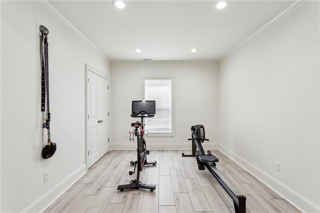 1393 Kings Park Dr NW, Kennesaw, GA 30152 - workout area with recessed lighting, crown molding, wood finish floors, and baseboards