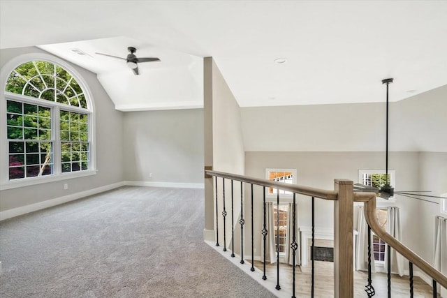 1950 Stethem Fry, Alpharetta, GA 30022 - hallway featuring carpet flooring, vaulted ceiling, and an upstairs landing