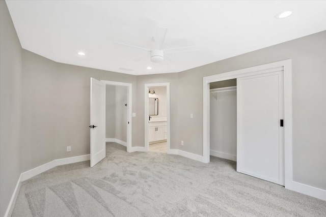 1950 Stethem Fry, Alpharetta, GA 30022 - unfurnished bedroom featuring light colored carpet, recessed lighting, ensuite bath, a closet, and ceiling fan