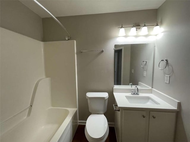 full bathroom featuring toilet, shower / bath combination, and vanity