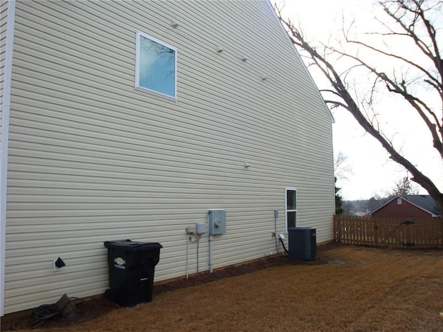 view of home's exterior featuring central air condition unit