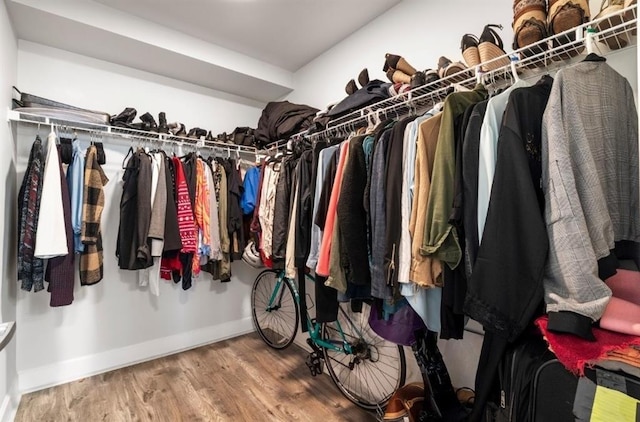 walk in closet with wood finished floors