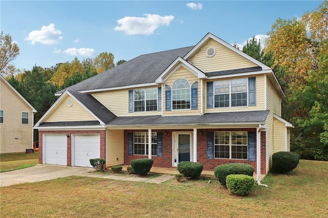 view of front of house with a porch and a front lawn