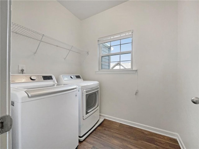 36 Crescent, Dallas, GA 30157 - laundry area with separate washer and dryer and dark wood-style flooring
