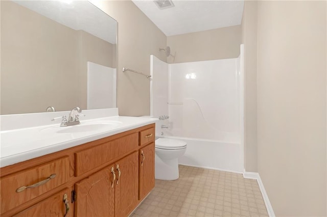 full bathroom with shower / washtub combination, vanity, and toilet