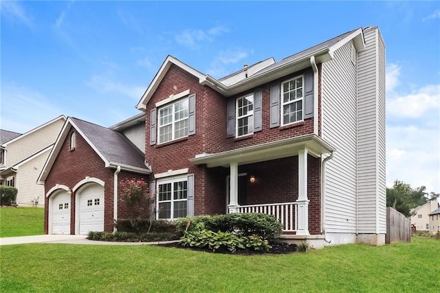 view of front of house featuring covered porch and a front lawn