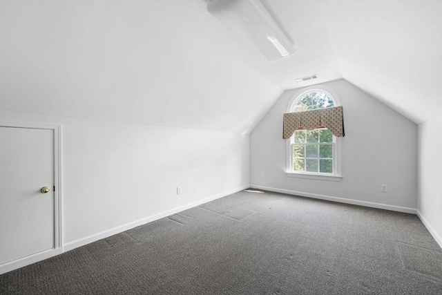 additional living space featuring carpet flooring and vaulted ceiling