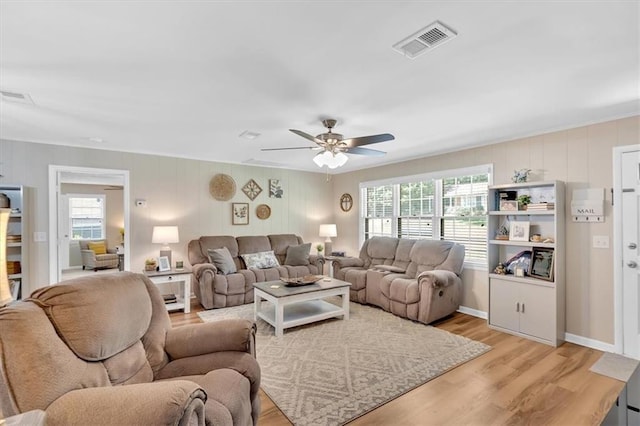 10 Shadow Ln, Cartersville, GA 30120 - living area with healthy amount of natural light, light wood-type flooring, a ceiling fan, and ornamental molding