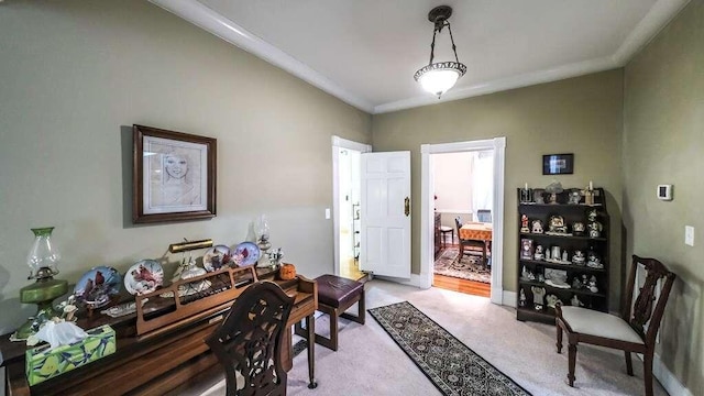 view of carpeted home office