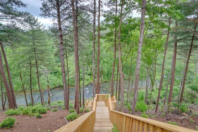 view of community featuring a wooded view