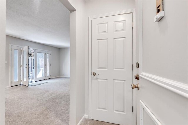 carpeted foyer entrance with baseboards