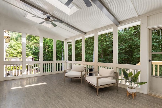 4679 Glenshire Pl, Dunwoody, GA 30338 - sunroom featuring ceiling fan, a skylight, and plenty of natural light