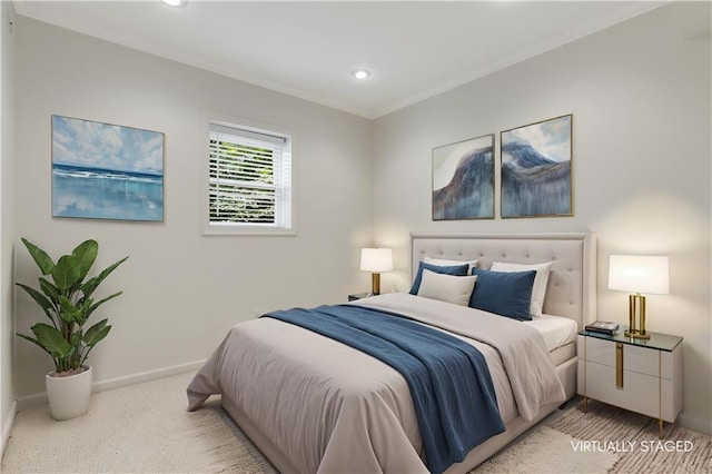 4679 Glenshire Pl, Dunwoody, GA 30338 - bedroom featuring recessed lighting, baseboards, light carpet, and ornamental molding