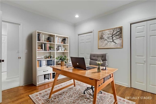 4679 Glenshire Pl, Dunwoody, GA 30338 - office space featuring light wood-type flooring, ornamental molding, and recessed lighting