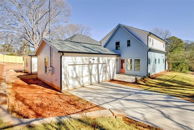 exterior space with a garage