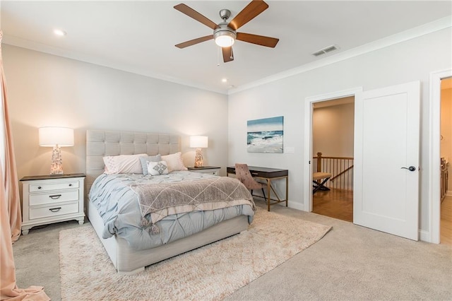 1964 Attell Way, Decatur, GA 30033 - bedroom with crown molding, carpet floors, baseboards, recessed lighting, and ceiling fan