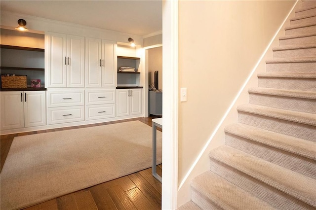 4130 Providnce Sq, Alpharetta, GA 30009 - stairs featuring hardwood / wood-style flooring and crown molding