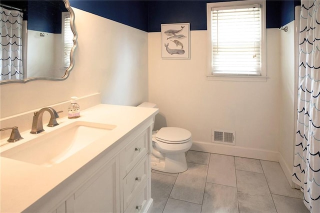 4130 Providnce Sq, Alpharetta, GA 30009 - bathroom featuring toilet, tile patterned flooring, baseboards, vanity, and a shower with curtain