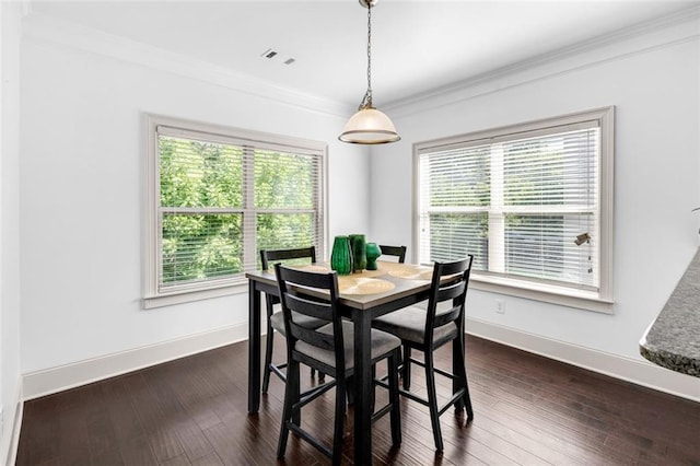 908 Rainsong Ct, Braselton, GA 30517 - dining space featuring healthy amount of natural light, ornamental molding, and dark wood-style floors
