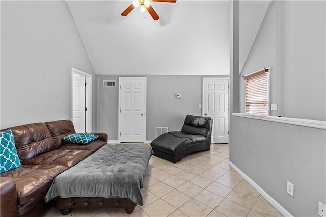 150 S St S, Buford, GA 30518 - living room with vaulted ceiling, ceiling fan, light tile patterned flooring, and baseboards
