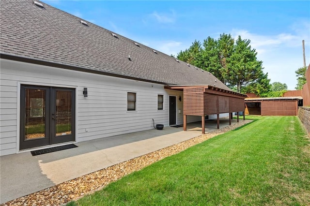 150 S St S, Buford, GA 30518 - rear view of house featuring a shingled roof, a patio, and french doors
