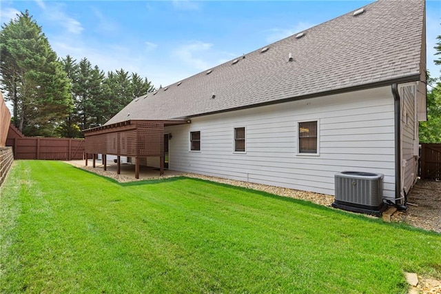 150 S St S, Buford, GA 30518 - rear view of property with central AC unit, a shingled roof, and a patio