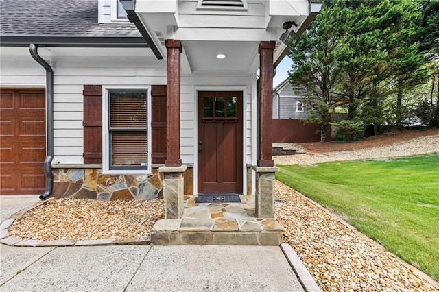 150 S St S, Buford, GA 30518 - property entrance featuring roof with shingles and a yard