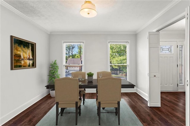 dining space with plenty of natural light and dark wood-type flooring