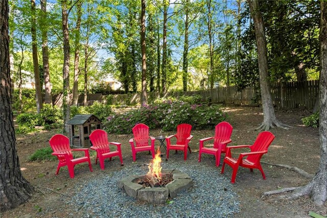 exterior space featuring a fire pit and a fenced backyard